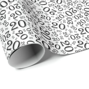 20th Birthday Black & White Number Pattern 20 Wrapping Paper