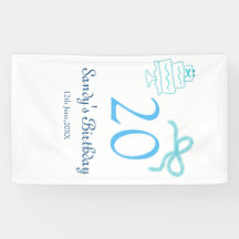 20th Birthday blue bow cake name date pastel retro