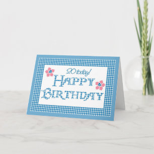20th Birthday, Blue Check Gingham Pattern Card