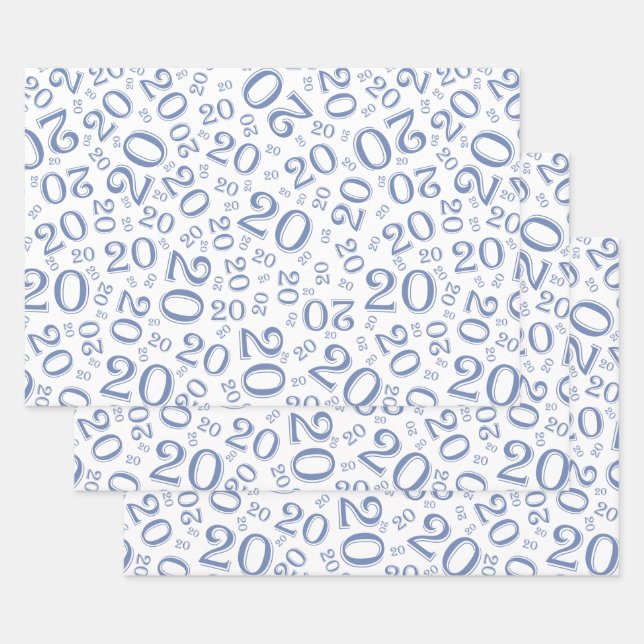 20th Birthday Blue/White Random Number Pattern 20 Wrapping Paper Sheet (Set)