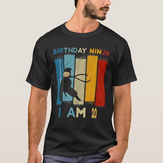 20th Birthday Boy Ninja Lover 20 Year Old Funny B  T-Shirt (Front)