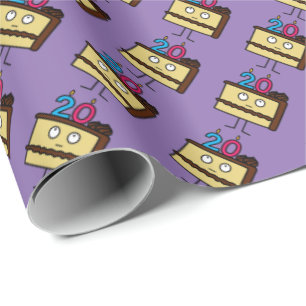 20th Birthday Cake with Candles. Wrapping Paper