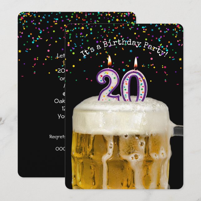 20th Birthday Candle Party Invitation (Front/Back)