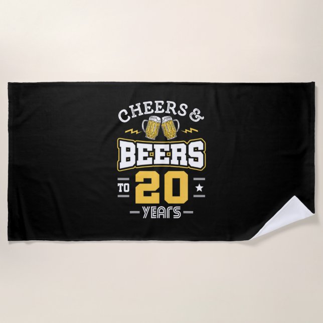 20Th Birthday Cheers And Beers Birthday Beach Towel (Front)