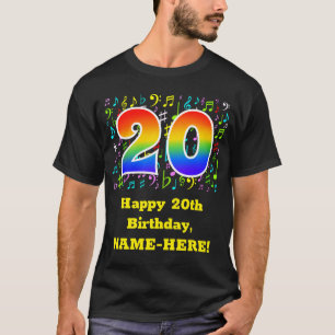 20th Birthday: Colorful Music Symbols, Rainbow 20 T-Shirt