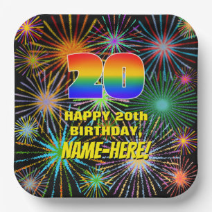 20th Birthday: Colourful, Fun Celebratory Firework Paper Plate