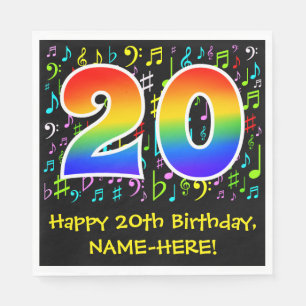 20th Birthday - Colourful Music Symbols, Rainbow 2 Napkin