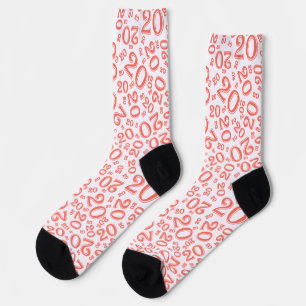 20th Birthday Coral Random Number Pattern Socks