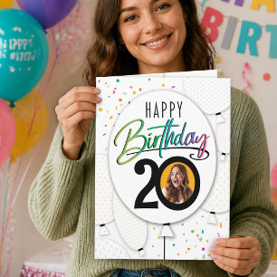 20th Birthday Custom Photo Balloons Card