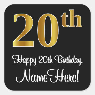 20th Birthday – Elegant Luxurious Faux Gold Look # Square Sticker