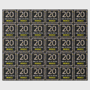 20th Birthday: Floral Flowers Number, Custom Name Wrapping Paper