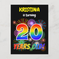 20th Birthday - Fun Fireworks, Rainbow Look "20"