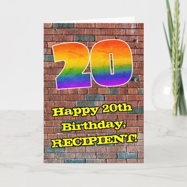 20th Birthday: Fun Graffiti-Inspired Rainbow 20 Card (Front)