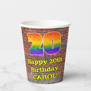 20th Birthday: Fun Graffiti-Inspired Rainbow 20 Paper Cups