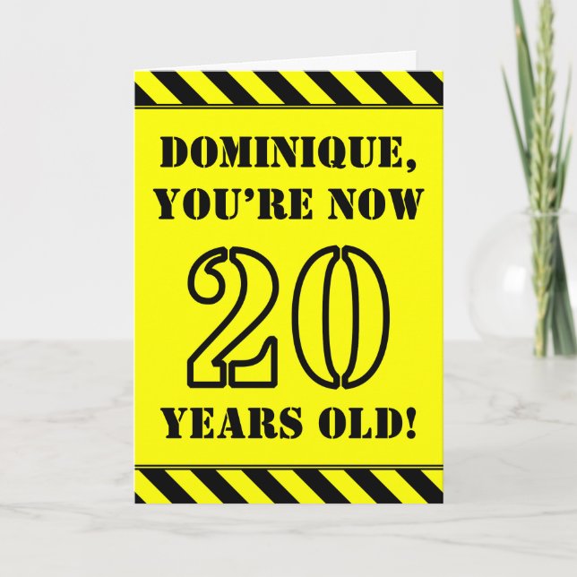 20th Birthday: Fun Stencil Style Text, Custom Name Card (Front)