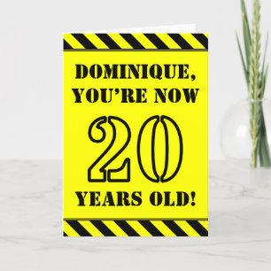 20th Birthday: Fun Stencil Style Text, Custom Name Card
