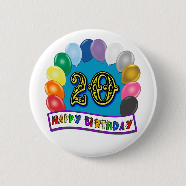 20th Birthday Gifts with Assorted Balloons Design 2 Inch Round Button (Front)