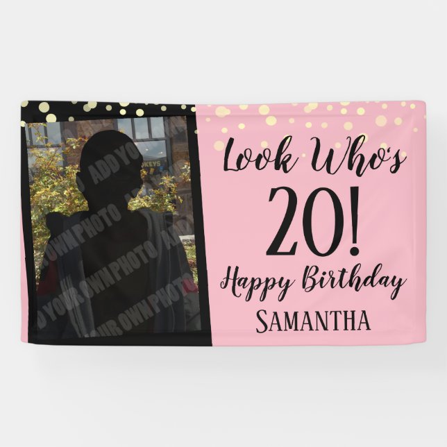 20th Birthday Girly Look Who's Confetti Banner (Horizontal)