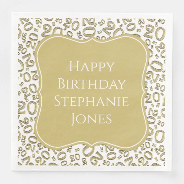 20th Birthday Gold/White Bracket Number Pattern Napkin (Front)