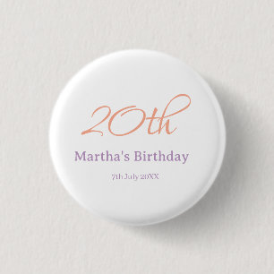 20th birthday green purple name simple trendy mode 1 inch round button