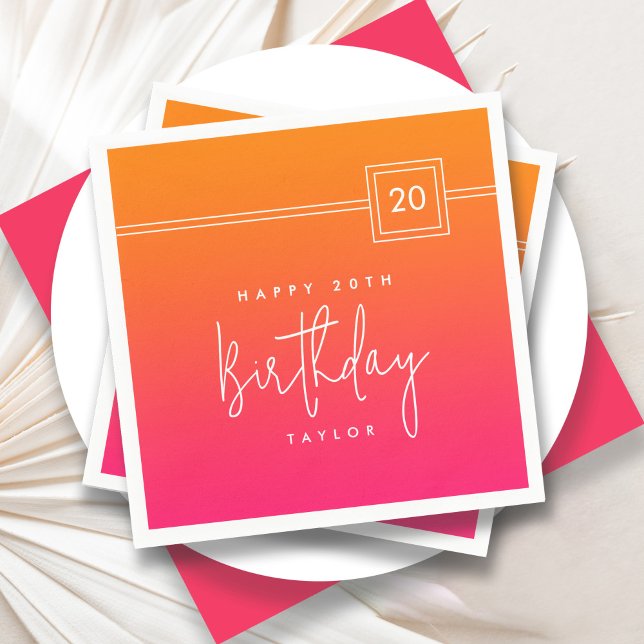 20th Birthday Hot Pink Orange Colourful  Napkin (Creator Uploaded)