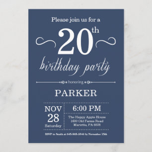 20th Birthday Invitation Blue