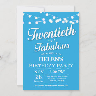 20th Birthday Invitation Blue Fabulous