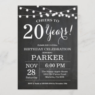 20th Birthday Invitation Chalkboard