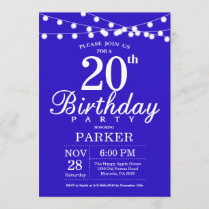 20th Birthday Invitation Royal Blue