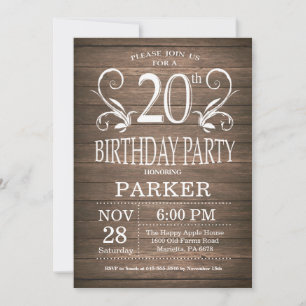 20th Birthday Invitation Rustic Wood Floral