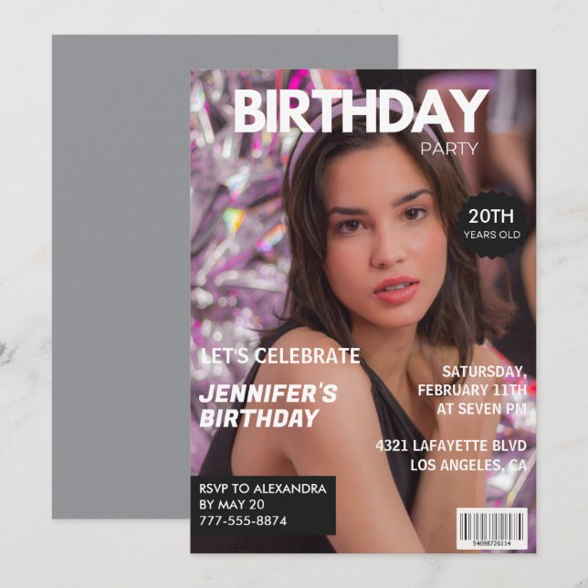 20th birthday invitations for her Magazine Cover (Front/Back)