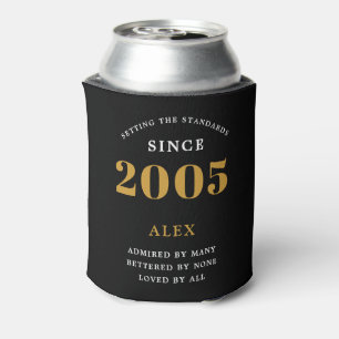 20th Birthday Name 2005 Black Gold Elegant Chic Can Cooler