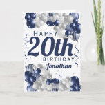 20th Birthday Navy Blue Balloons Card<br><div class="desc">A gorgeous navy and silver balloon happy 20th birthday card. This fabulous design is the perfect way to wish someone a happy twentieth birthday (or any age!) Personalize with our own custom name and message. Blue coloured typography and gorgeous navy blue and silver balloons.</div>