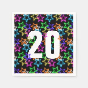 20th Birthday Neon Stars On Black  Napkin