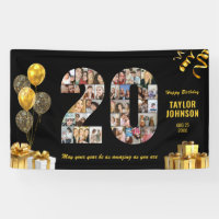 20th Birthday Number 20 Photo Collage Black Gold