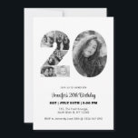 20th Birthday Number 20 Photo Collage Black White Invitation<br><div class="desc">Mark twenty years of wonderful memories and adventures with this captivating 20th Birthday Number Photo Collage. This customizable template is the perfect blend of creativity and sentiment, allowing you to create a truly memorable gift for your loved one's special day. Capture the essence of incredible years in a single masterpiece...</div>