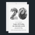 20th Birthday Number 20 Photo Collage Black White Invitation<br><div class="desc">Mark twenty years of wonderful memories and adventures with this captivating 20th Birthday Number Photo Collage. This customizable template is the perfect blend of creativity and sentiment, allowing you to create a truly memorable gift for your loved one's special day. Capture the essence of incredible years in a single masterpiece...</div>