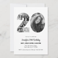 20th Birthday Number 20 Photo Collage Black White