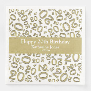 20th Birthday Number Number Pattern Gold/Black Pap Napkin
