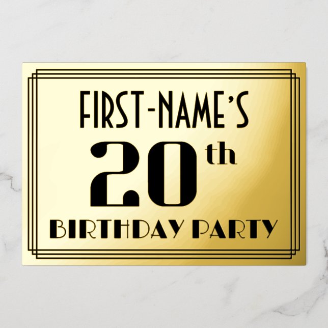 20th Birthday Party: Art Deco Look “20” and Name (Front)