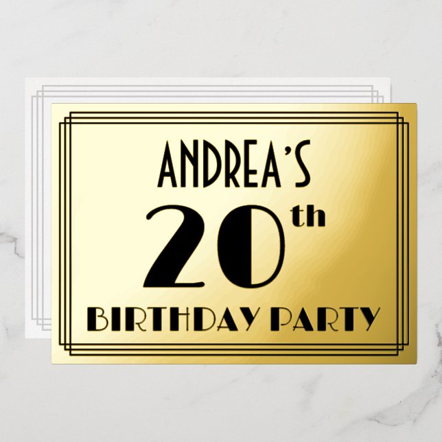 20th Birthday Party — Art Deco Look “20” + Name (Front/Back)