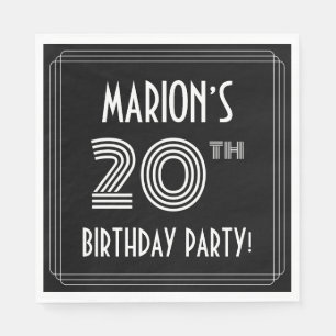20th Birthday Party: Art Deco Style + Custom Name Napkin
