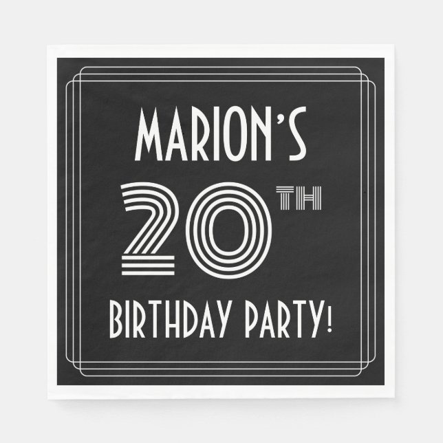 20th Birthday Party: Art Deco Style + Custom Name Napkin (Front)