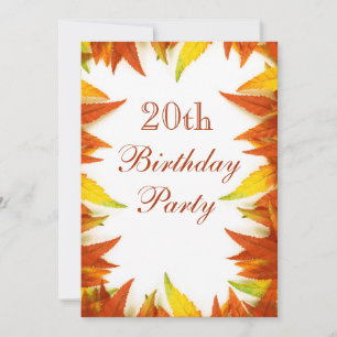 20th Birthday Party Autumn/Fall Leaves Invitation