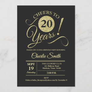 20th Birthday Party - Chalkboard Gold Invitation