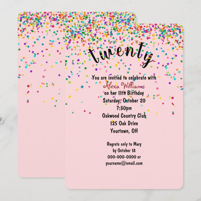20th Birthday Party confetti Invitation (Front/Back)