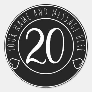 20th Birthday Party Cool Black and White Classic Classic Round Sticker
