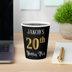 20th Birthday Party — Fancy Script, Faux Gold Lo Paper Cups