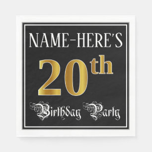 20th Birthday Party — Fancy Script, Faux Gold Look Napkin