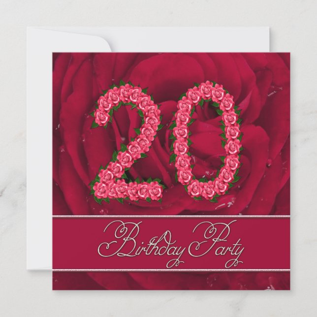 20th birthday party invitation with roses (Front)